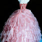 Süßes Ballkleid Trägerlos Rüschen Plissiertes Abendkleid Quinceanera Kleid Geburtstag Abschlussballkleid D5403
