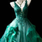 Pretty Ball Gown Dark Green Spgahtti Straps Pleated Tulle Evening Dress Quniceanera Dress Birthday Prom Gown       D5405