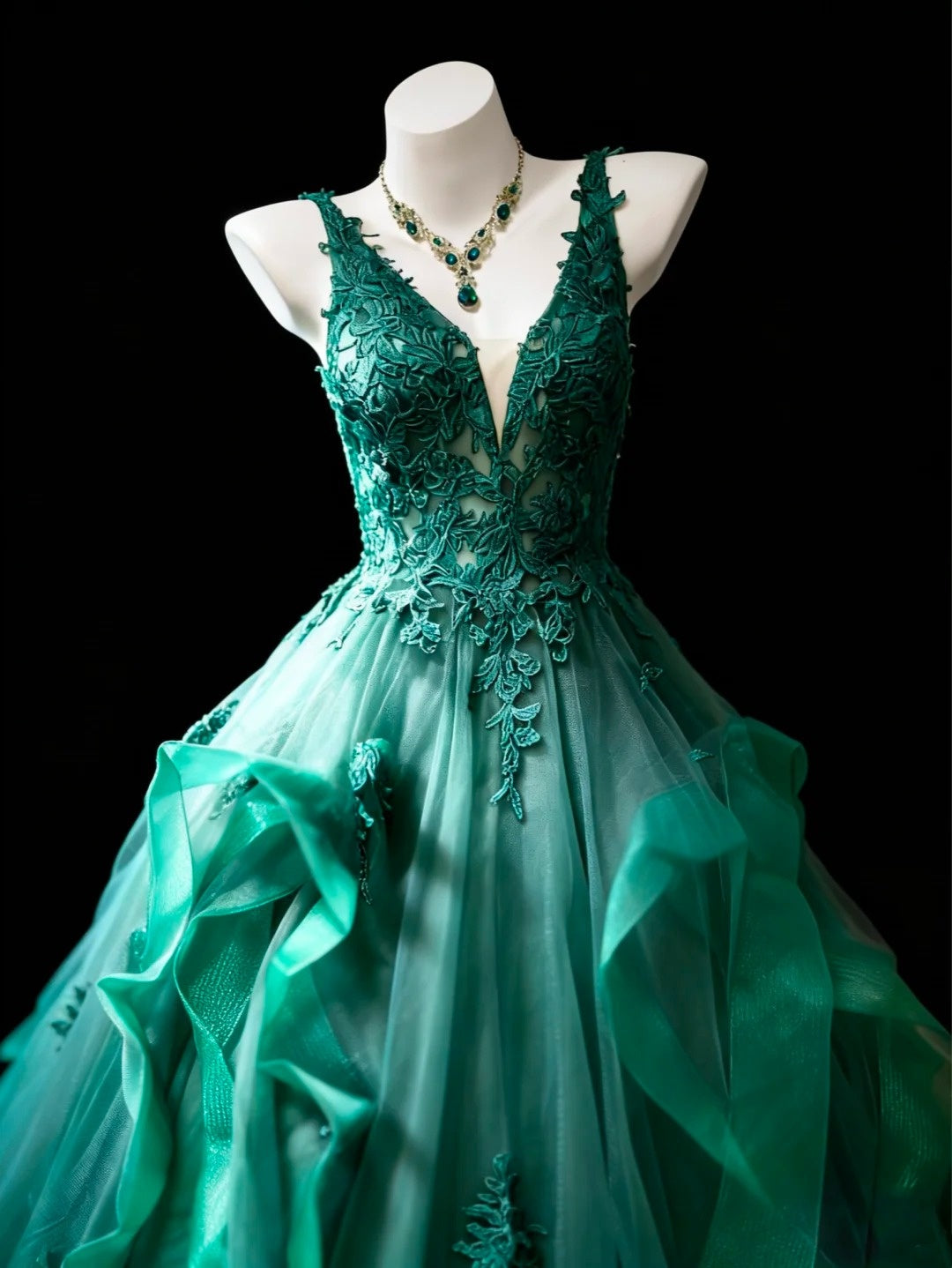 Pretty Ball Gown Dark Green Spgahtti Straps Pleated Tulle Evening Dress Quniceanera Dress Birthday Prom Gown       D5405
