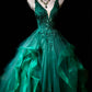 Pretty Ball Gown Dark Green Spgahtti Straps Pleated Tulle Evening Dress Quniceanera Dress Birthday Prom Gown       D5405