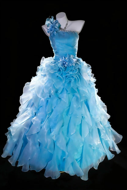 Elegantes Ballkleid, schulterfrei, mit Rüschen, Abendkleid, Kleid zum 16. Geburtstag, Ballkleid D5411