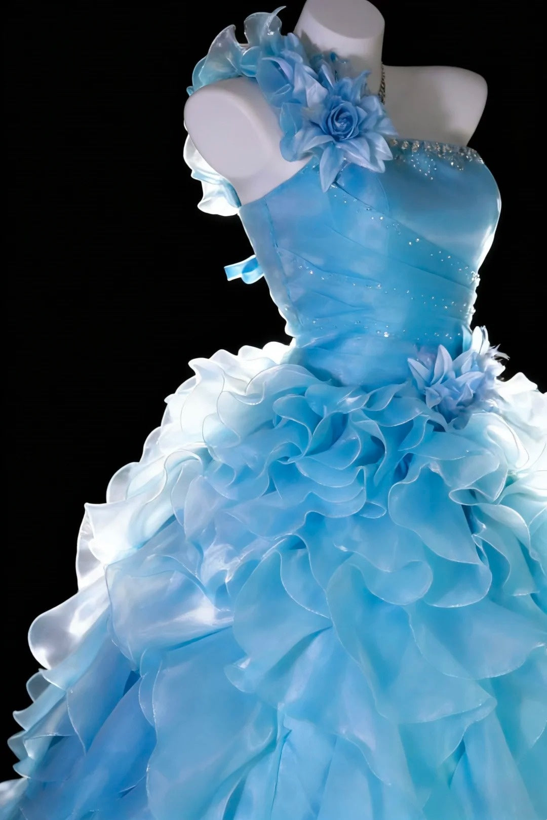 Elegantes Ballkleid, schulterfrei, mit Rüschen, Abendkleid, Kleid zum 16. Geburtstag, Ballkleid D5411