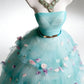 New Arrival Ball Gown Strapless Tiered Tulle Floral Evening Dress Sweet 16th Dress Birthday Prom Gown       D5412