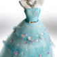 New Arrival Ball Gown Strapless Tiered Tulle Floral Evening Dress Sweet 16th Dress Birthday Prom Gown       D5412