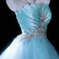 Elegant Ball Gown Light Blue Strapless Pleated Tulle Evening Dress Sweet 16th Dress Birthday Prom Gown       D5413