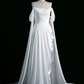 Green Off Shoulder A-Line Satin Long Formal Party Dress MD7348
