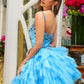 Beauty Homecoming Dress Spaghetti Strap Rinestone Tulle Cascade Back to School Outfits Party Dress D7111