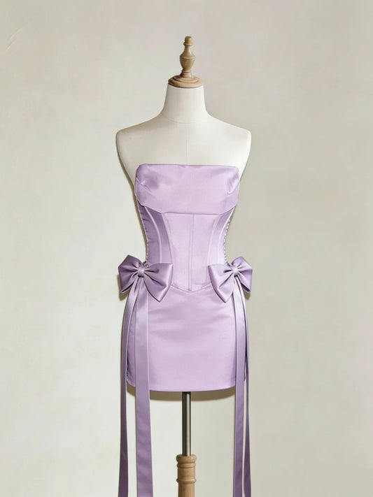 Chic Homecoming Dress Lilac Strapless Sheath Short Prom Dress Back to School Outfits Party Dress  D5445