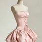 Charming Homecoming Dress Pink Strapless Pleated Short Prom Dress Back to School Outfits Party Dress  D5450