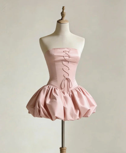 Charming Homecoming Dress Pink Strapless Pleated Short Prom Dress Back to School Outfits Party Dress  D5450