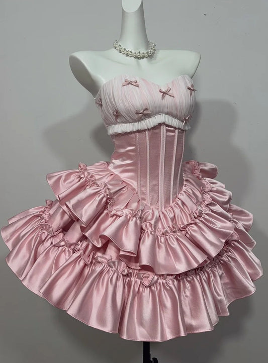 New Arrival Homecoming Dress Pink Sweetheart Pleated Short Prom Dress Back to School Outfits Party Dress  D5451