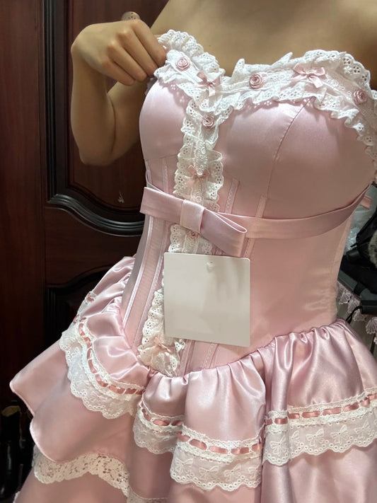 Sweet Homecoming Dress Pink Sweetheart Lace Short Prom Dress Back to School Outfits Party Dress  D5452