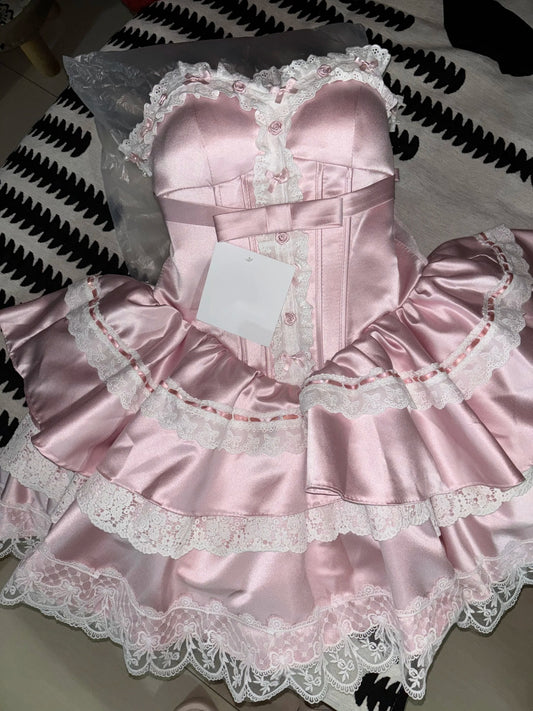 Sweet Homecoming Dress Pink Sweetheart Lace Short Prom Dress Back to School Outfits Party Dress  D5452