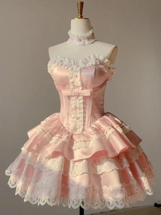 Beauty Homecoming Dress Sweetheart Lace Pleated Short Prom Dress Back to School Outfits Party Dress  D5453