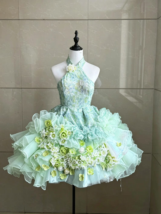 Charming Homecoming Dress Halter Flower Pleated Short Prom Dress Back to School Outfits Party Dress  D5455