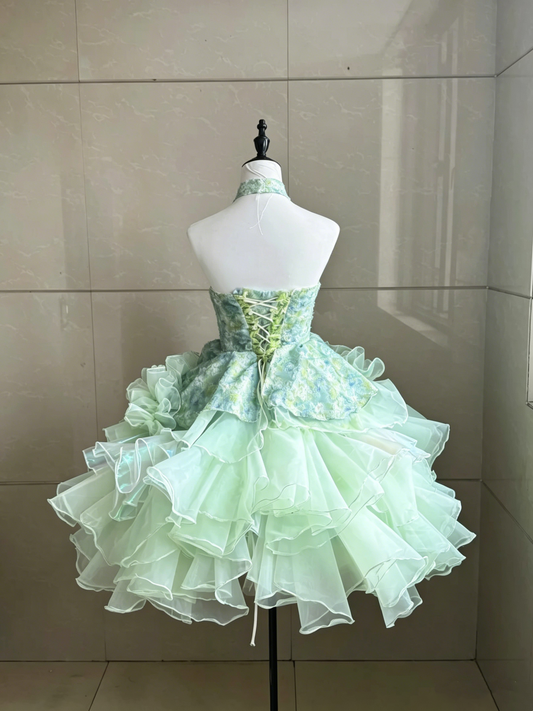 Charming Homecoming Dress Halter Flower Pleated Short Prom Dress Back to School Outfits Party Dress  D5455