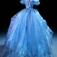 Reizendes Ballkleid Hellblau schulterfrei plissiertes Galakleid Abendkleid Festliches Kleid D5458
