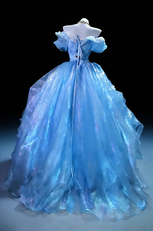 Charming Prom Dress Light Blue Off Shoulder Pleated Gala Dress Evening Dress Formal Gown      D5458
