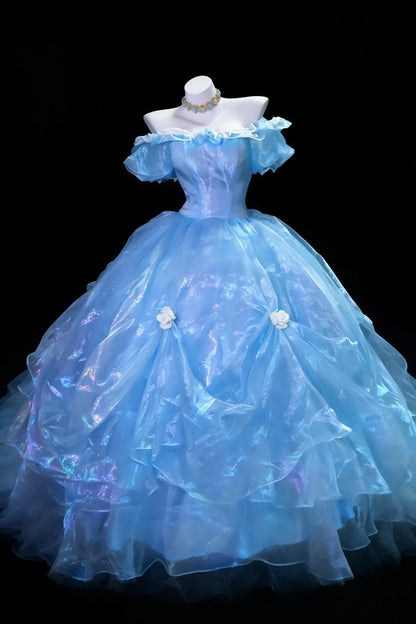 Reizendes Ballkleid Hellblau schulterfrei plissiertes Galakleid Abendkleid Festliches Kleid D5458