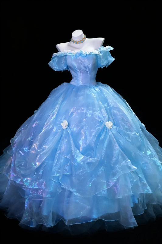 Charming Prom Dress Light Blue Off Shoulder Pleated Gala Dress Evening Dress Formal Gown      D5458