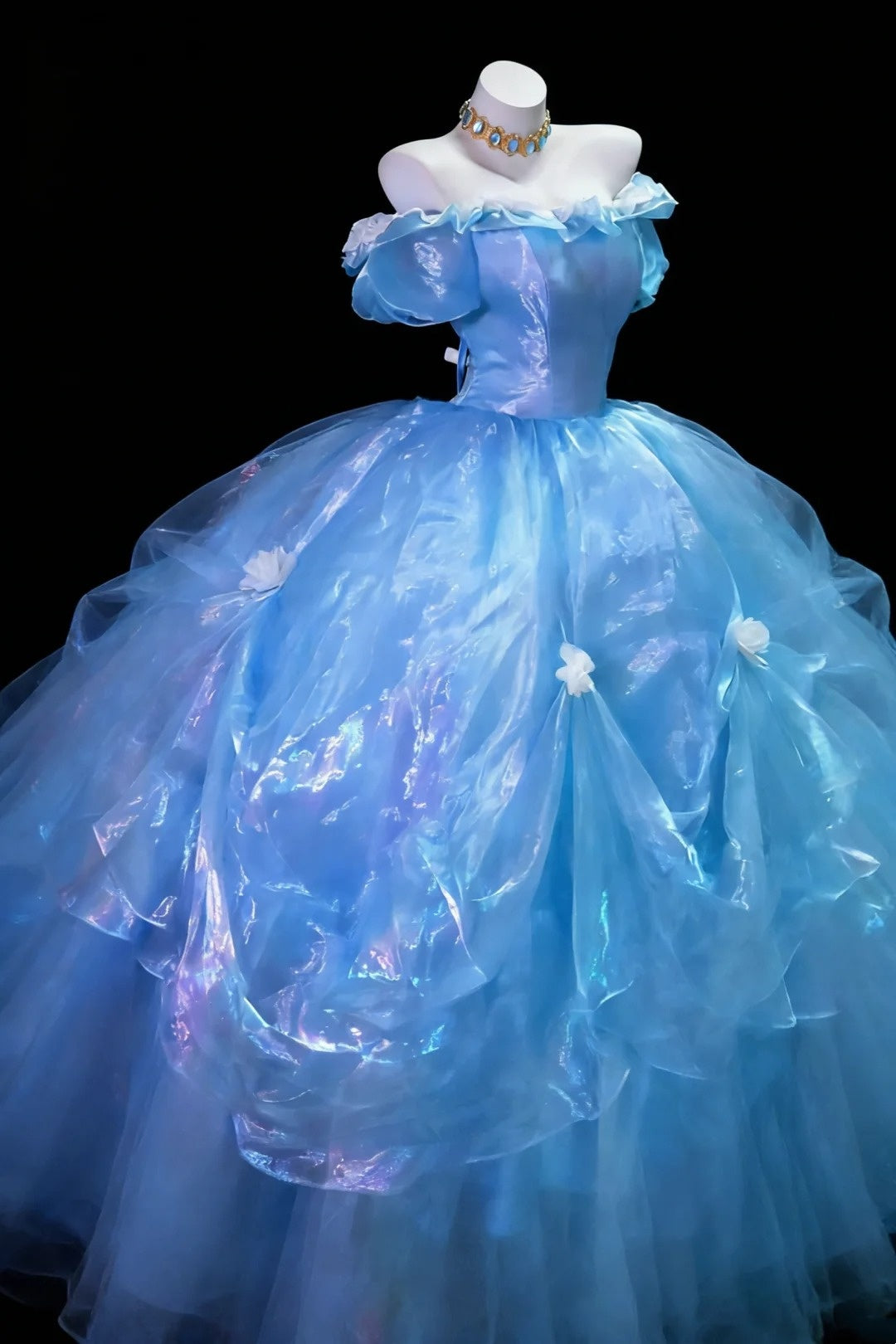 Reizendes Ballkleid Hellblau schulterfrei plissiertes Galakleid Abendkleid Festliches Kleid D5458