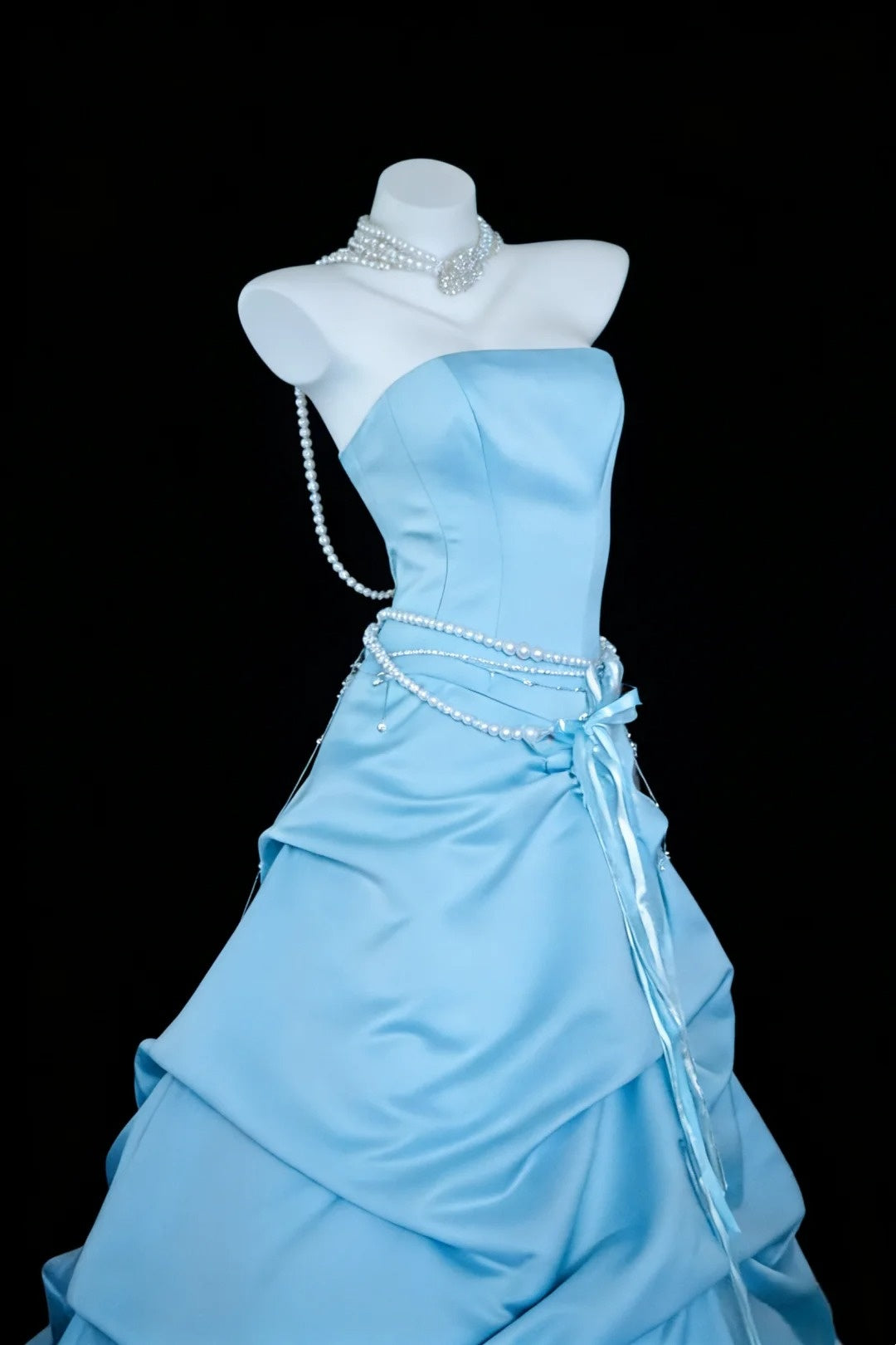 Atemberaubendes Ballkleid A-Linie Hellblau Trägerlos Plissiertes Galakleid Abendkleid Festliches Kleid D5463