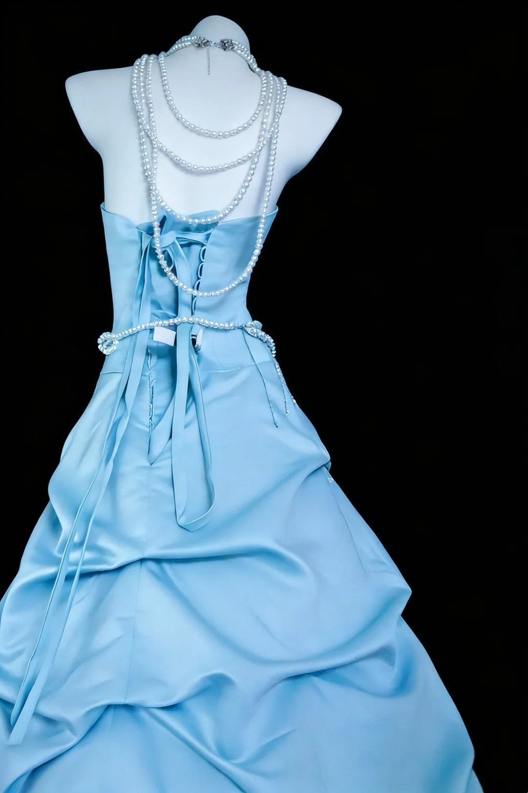 Atemberaubendes Ballkleid A-Linie Hellblau Trägerlos Plissiertes Galakleid Abendkleid Festliches Kleid D5463