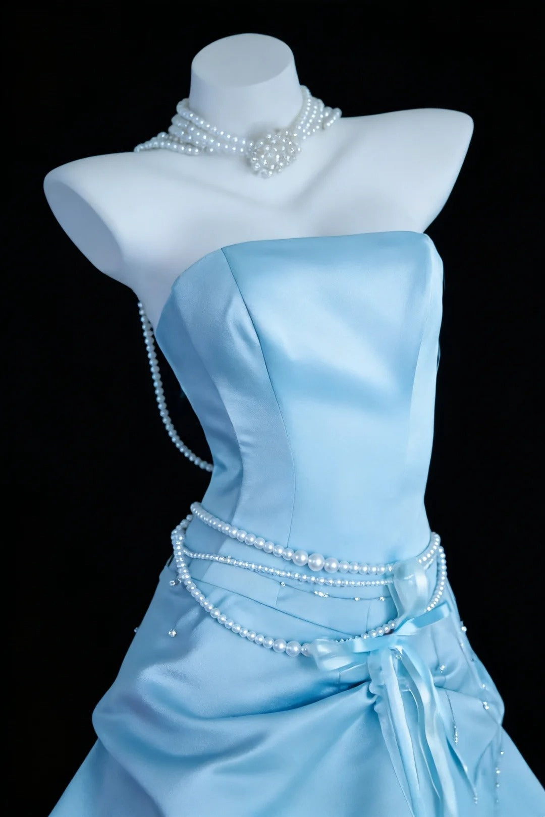 Atemberaubendes Ballkleid A-Linie Hellblau Trägerlos Plissiertes Galakleid Abendkleid Festliches Kleid D5463