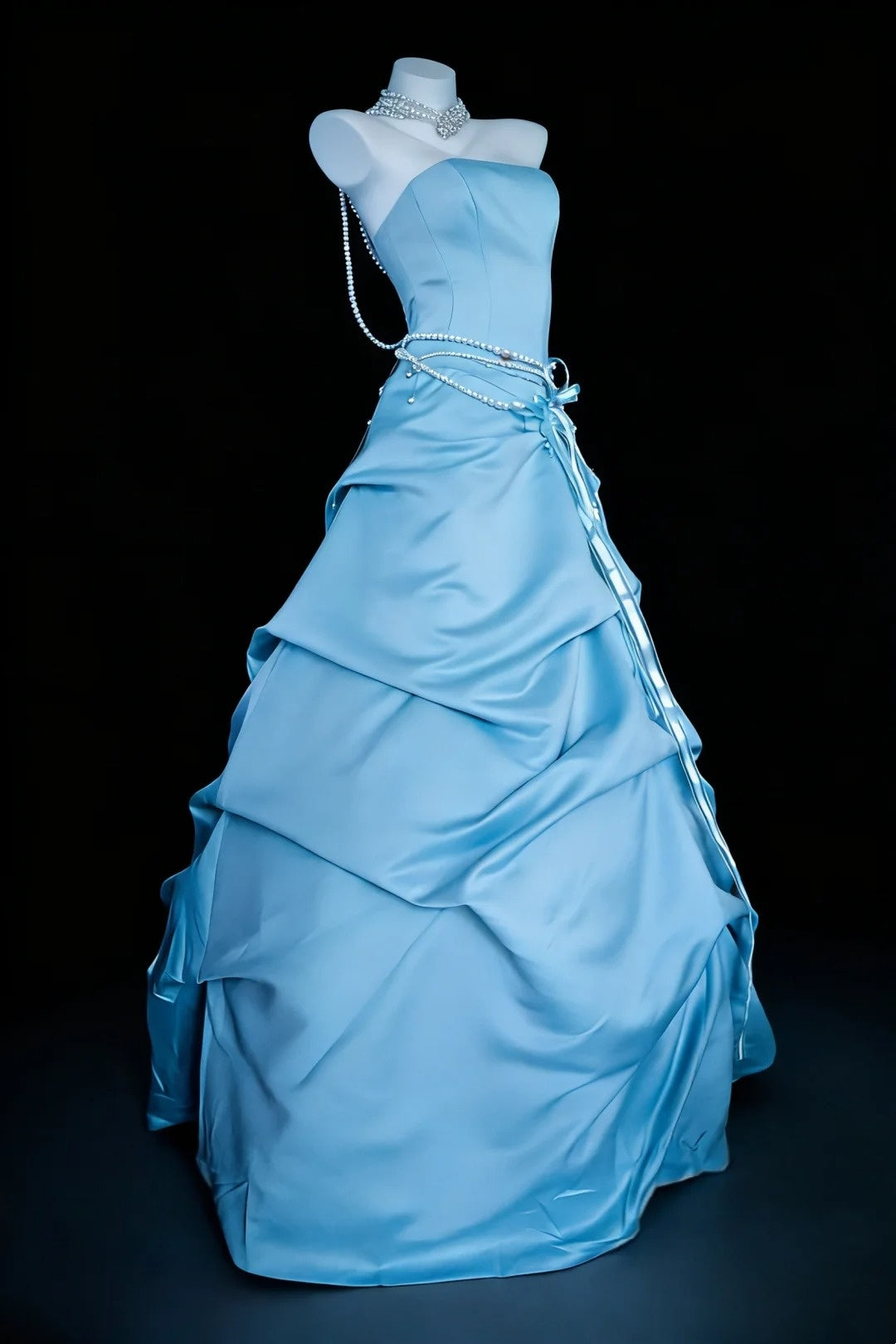 Atemberaubendes Ballkleid A-Linie Hellblau Trägerlos Plissiertes Galakleid Abendkleid Festliches Kleid D5463