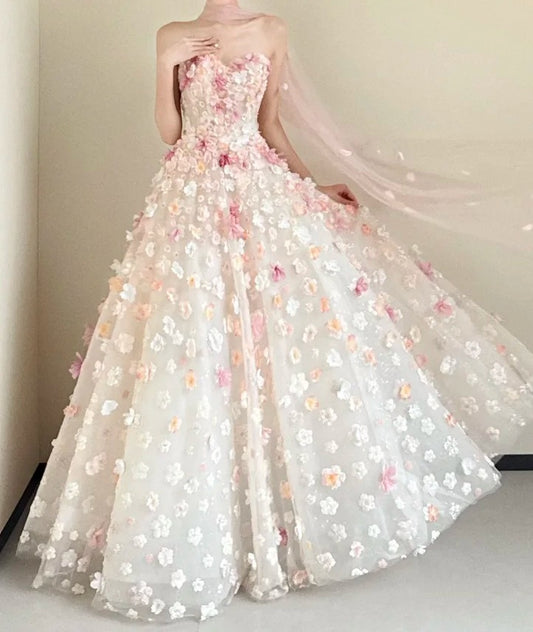 New Design Ball Gown Sweetheart Floral Evening Dress Quinceanera Dress Birthday Prom Gown       D5473