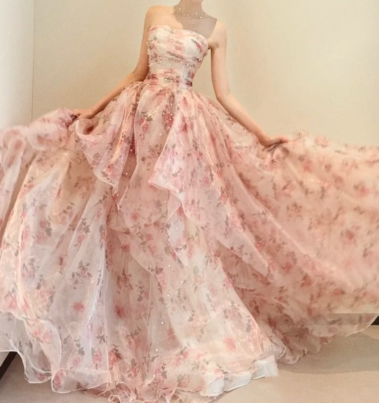 Elegant Prom Dress Strapless Print Gala Dress Evening Dress       D5475