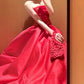 Charmantes Ballkleid aus Satin, A-Linie, trägerlos, plissiert, Galakleid, Abendkleid D5479