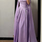 Elegantes Ballkleid Satin Lila schulterfrei plissiertes Galakleid Abendkleid D5482