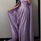 Elegantes Ballkleid Satin Lila schulterfrei plissiertes Galakleid Abendkleid D5482