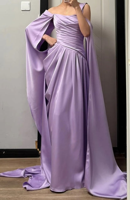 Elegantes Ballkleid Satin Lila schulterfrei plissiertes Galakleid Abendkleid D5482