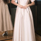 Robe de bal élégante coupe trapèze blanche col rond plissée robe de soirée de gala D5484