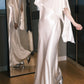 Elegant Prom Dress Satin White Crew Neck Pleated Gala Dress Evening Dress       D5487
