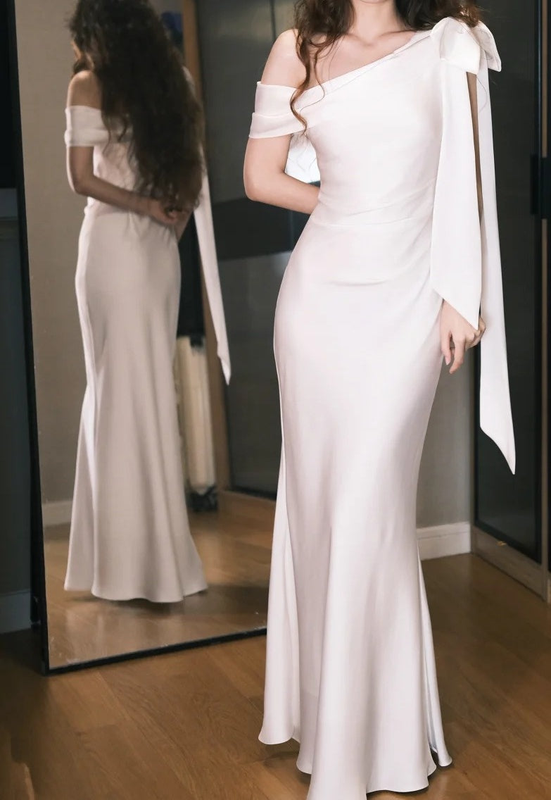 Elegant Prom Dress White One Shoulder Gala Dress Evening Dress D5495