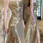 Gold Sequins Cross Back Sheath Long Party Dress Evening Gown MD7522