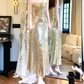 Gold Sequins Cross Back Sheath Long Party Dress Evening Gown MD7522
