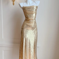 Gold Sequins Cross Back Sheath Long Party Dress Evening Gown MD7522