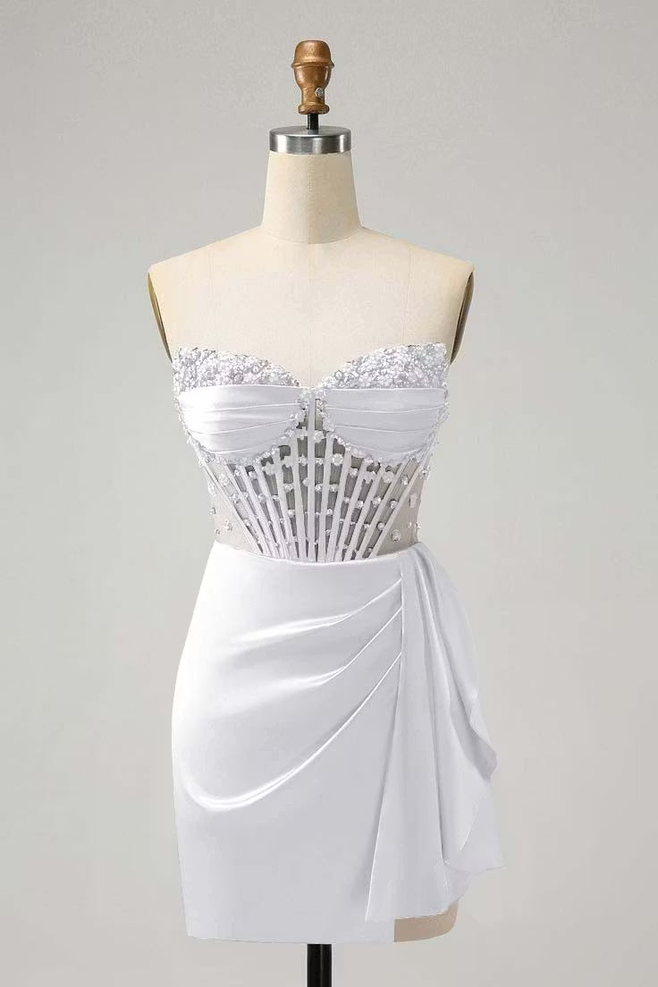 Chic Homecoming Dress Sweetheart Pleaed Beaded Rinestone Back to School Outfits Party Dress  D7401