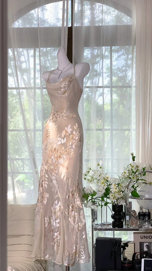 Elegant Mermaid Long Chiffon Spaghetti Strap Luxury Evening Dress Prom Dresses D1498