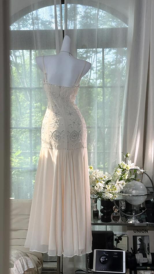 Shiny Light Green Sequined Spaghetti Strap Design Chiffon Prom Dress Evening Dress D1706