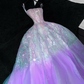 Gorgeous Purple Shiny Sequin Princess Dress Elegant A-Line Floor-length Evening Dress Prom Dresses D1661