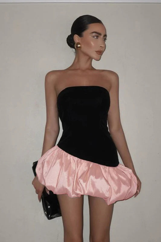 Beautiful Homecoming Dress Strapless Pleated Back to School Outfits Party Dress D7158