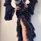 Dark Navy Straps Mermaid Layers Ruffles Sexy Evening Dress Birthday Outfits, D827