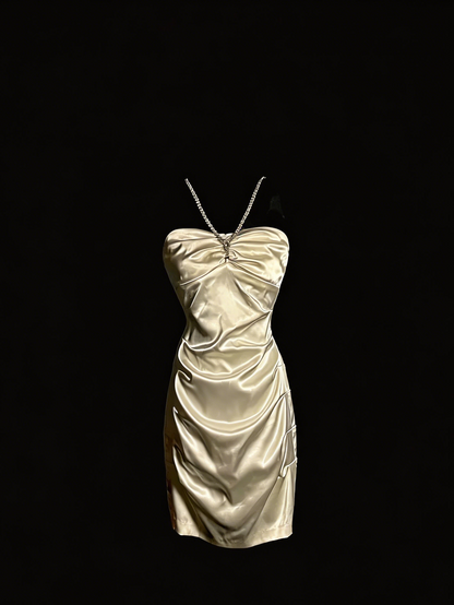 Elegant Homecoming Dress Halter Pleated Back to School Outfits Party Dress  D6543