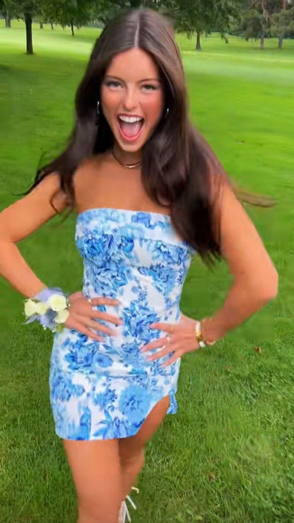 Chic Homecoming Dress Strapless Hugging Slit Back to School Outfits Party Dress D6737