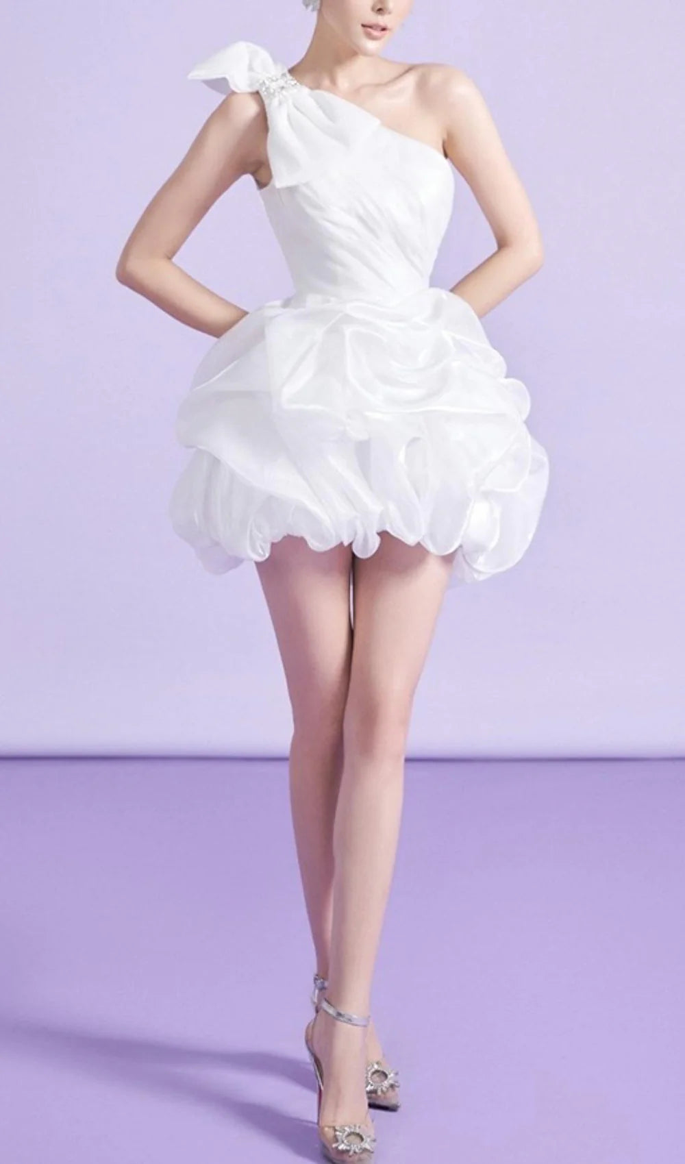 Beautiful Homecoming Dress One Shoulder Pleated Bowknot Back to School Outfits Party Dress D7241